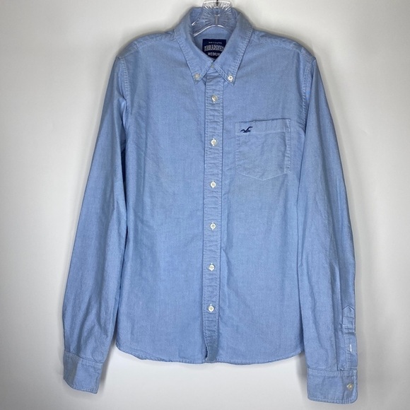 Vintage Hollister Blue Button Down Shirt Blue Label Hong Kong Medium - Picture 1 of 3